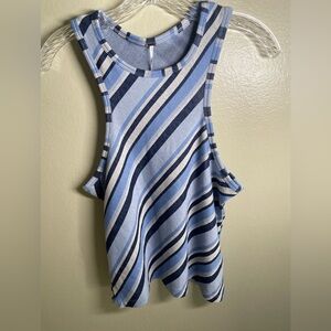 NWT Free People Sidelines Blue Stripe High Neck Racerback Tank Top Size M A069